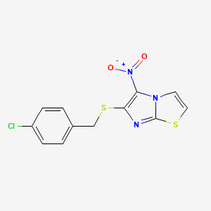 molecular formula C12H8ClN3O2S2 B2791586 4-Chlorobenzyl 5-nitroimidazo[2,1-b][1,3]thiazol-6-yl sulfide CAS No. 343376-23-8