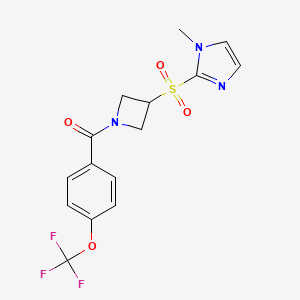 molecular formula C15H14F3N3O4S B2791593 (3-((1-methyl-1H-imidazol-2-yl)sulfonyl)azetidin-1-yl)(4-(trifluoromethoxy)phenyl)methanone CAS No. 2034261-20-4