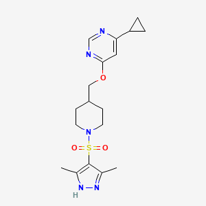 molecular formula C18H25N5O3S B2791599 4-cyclopropyl-6-((1-((3,5-dimethyl-1H-pyrazol-4-yl)sulfonyl)piperidin-4-yl)methoxy)pyrimidine CAS No. 2308065-45-2