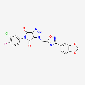 molecular formula C20H12ClFN6O5 B2791603 1-{[3-(2H-1,3-benzodioxol-5-yl)-1,2,4-oxadiazol-5-yl]methyl}-5-(3-chloro-4-fluorophenyl)-1H,3aH,4H,5H,6H,6aH-pyrrolo[3,4-d][1,2,3]triazole-4,6-dione CAS No. 1171390-94-5