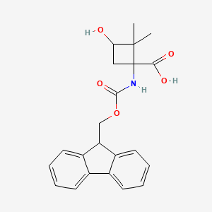 molecular formula C22H23NO5 B2791610 1-(9H-Fluoren-9-ylmethoxycarbonylamino)-3-hydroxy-2,2-dimethylcyclobutane-1-carboxylic acid CAS No. 2416230-86-7