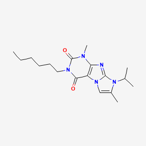 molecular formula C18H27N5O2 B2791615 3-hexyl-8-isopropyl-1,7-dimethyl-1H-imidazo[2,1-f]purine-2,4(3H,8H)-dione CAS No. 899727-03-8