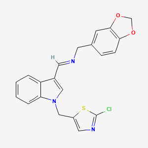 molecular formula C21H16ClN3O2S B2791618 N-(1,3-benzodioxol-5-ylmethyl)-N-((E)-{1-[(2-chloro-1,3-thiazol-5-yl)methyl]-1H-indol-3-yl}methylidene)amine CAS No. 866131-58-0