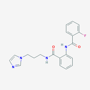 molecular formula C20H19FN4O2 B279165 2-[(2-fluorobenzoyl)amino]-N-[3-(1H-imidazol-1-yl)propyl]benzamide 
