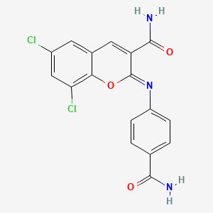 2-(4-Carbamoylphenyl)imino-6,8-dichlorochromene-3-carboxamide