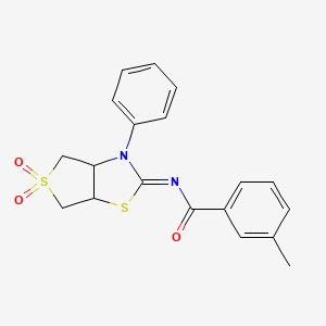 molecular formula C19H18N2O3S2 B2791663 (Z)-N-(5,5-dioxido-3-phenyltetrahydrothieno[3,4-d]thiazol-2(3H)-ylidene)-3-methylbenzamide CAS No. 873811-07-5
