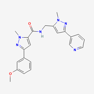 molecular formula C22H22N6O2 B2791672 3-(3-methoxyphenyl)-1-methyl-N-((1-methyl-3-(pyridin-3-yl)-1H-pyrazol-5-yl)methyl)-1H-pyrazole-5-carboxamide CAS No. 2034350-26-8