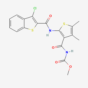 molecular formula C18H15ClN2O4S2 B2791679 Methyl (2-(3-chlorobenzo[b]thiophene-2-carboxamido)-4,5-dimethylthiophene-3-carbonyl)carbamate CAS No. 896311-55-0