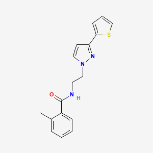 molecular formula C17H17N3OS B2791690 2-methyl-N-(2-(3-(thiophen-2-yl)-1H-pyrazol-1-yl)ethyl)benzamide CAS No. 1448062-89-2