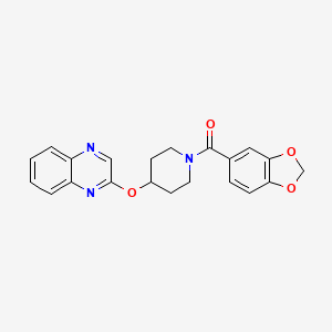 molecular formula C21H19N3O4 B2791709 2-{[1-(2H-1,3-benzodioxole-5-carbonyl)piperidin-4-yl]oxy}quinoxaline CAS No. 1705903-64-5