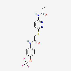 molecular formula C16H15F3N4O3S B2791770 N-(6-((2-oxo-2-((4-(trifluoromethoxy)phenyl)amino)ethyl)thio)pyridazin-3-yl)propionamide CAS No. 1021061-24-4