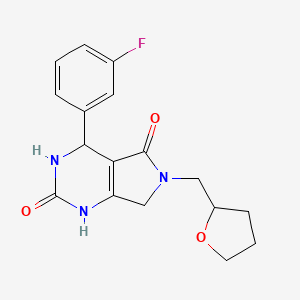 molecular formula C17H18FN3O3 B2791779 4-(3-fluorophenyl)-6-((tetrahydrofuran-2-yl)methyl)-3,4,6,7-tetrahydro-1H-pyrrolo[3,4-d]pyrimidine-2,5-dione CAS No. 941172-39-0