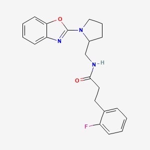 molecular formula C21H22FN3O2 B2791782 N-((1-(benzo[d]oxazol-2-yl)pyrrolidin-2-yl)methyl)-3-(2-fluorophenyl)propanamide CAS No. 1795358-76-7