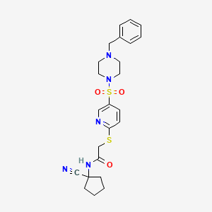 molecular formula C24H29N5O3S2 B2791784 2-[5-(4-benzylpiperazin-1-yl)sulfonylpyridin-2-yl]sulfanyl-N-(1-cyanocyclopentyl)acetamide CAS No. 919935-18-5