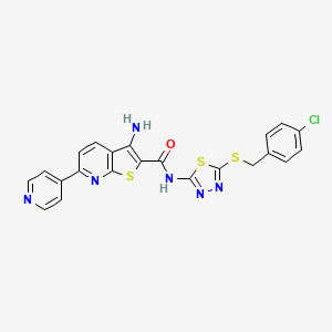 molecular formula C22H15ClN6OS3 B2791801 3-amino-N-[5-[(4-chlorophenyl)methylsulfanyl]-1,3,4-thiadiazol-2-yl]-6-pyridin-4-ylthieno[2,3-b]pyridine-2-carboxamide CAS No. 445267-61-8