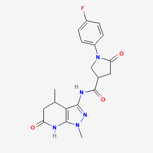 molecular formula C19H20FN5O3 B2791803 N-(1,4-dimethyl-6-oxo-4,5,6,7-tetrahydro-1H-pyrazolo[3,4-b]pyridin-3-yl)-1-(4-fluorophenyl)-5-oxopyrrolidine-3-carboxamide CAS No. 1171471-63-8