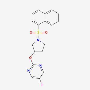 molecular formula C18H16FN3O3S B2791816 5-Fluoro-2-((1-(naphthalen-1-ylsulfonyl)pyrrolidin-3-yl)oxy)pyrimidine CAS No. 2034360-66-0