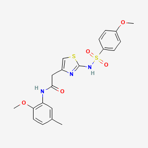 molecular formula C20H21N3O5S2 B2791850 N-(2-methoxy-5-methylphenyl)-2-(2-(4-methoxyphenylsulfonamido)thiazol-4-yl)acetamide CAS No. 921996-16-9