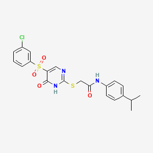 molecular formula C21H20ClN3O4S2 B2791858 2-({5-[(3-chlorophenyl)sulfonyl]-6-oxo-1,6-dihydropyrimidin-2-yl}thio)-N-(4-isopropylphenyl)acetamide CAS No. 899965-79-8