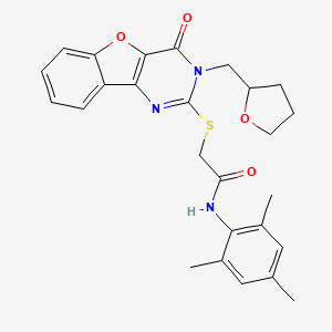 molecular formula C26H27N3O4S B2791868 N-mesityl-2-((4-oxo-3-((tetrahydrofuran-2-yl)methyl)-3,4-dihydrobenzofuro[3,2-d]pyrimidin-2-yl)thio)acetamide CAS No. 900002-98-4