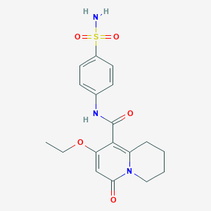 molecular formula C18H21N3O5S B2791891 N-[4-(aminosulfonyl)phenyl]-8-ethoxy-6-oxo-1,3,4,6-tetrahydro-2H-quinolizine-9-carboxamide CAS No. 1775507-66-8