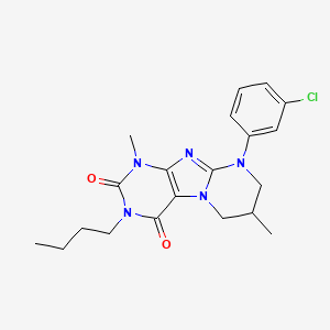 molecular formula C20H24ClN5O2 B2791895 3-butyl-9-(3-chlorophenyl)-1,7-dimethyl-6,7,8,9-tetrahydropyrimido[2,1-f]purine-2,4(1H,3H)-dione CAS No. 877617-61-3