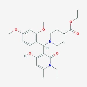 molecular formula C25H34N2O6 B2791898 Ethyl 1-((2,4-dimethoxyphenyl)(1-ethyl-4-hydroxy-6-methyl-2-oxo-1,2-dihydropyridin-3-yl)methyl)piperidine-4-carboxylate CAS No. 939241-98-2