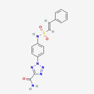 molecular formula C16H14N6O3S B2791903 (E)-2-(4-(2-phenylvinylsulfonamido)phenyl)-2H-tetrazole-5-carboxamide CAS No. 1396892-44-6
