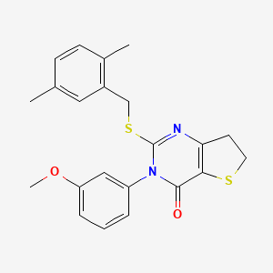 molecular formula C22H22N2O2S2 B2791932 2-[(2,5-Dimethylphenyl)methylsulfanyl]-3-(3-methoxyphenyl)-6,7-dihydrothieno[3,2-d]pyrimidin-4-one CAS No. 877655-26-0
