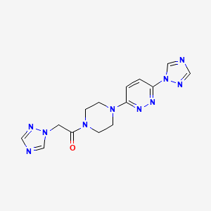molecular formula C14H16N10O B2791944 1-(4-(6-(1H-1,2,4-triazol-1-yl)pyridazin-3-yl)piperazin-1-yl)-2-(1H-1,2,4-triazol-1-yl)ethanone CAS No. 1797564-90-9