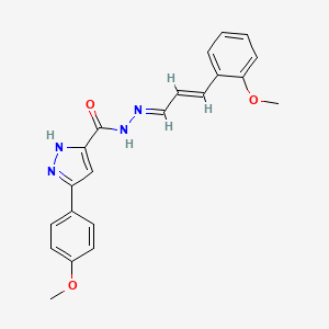 molecular formula C21H20N4O3 B2791952 (E)-3-(4-methoxyphenyl)-N'-((E)-3-(2-methoxyphenyl)allylidene)-1H-pyrazole-5-carbohydrazide CAS No. 1285597-98-9