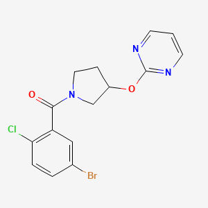 molecular formula C15H13BrClN3O2 B2791971 (5-Bromo-2-chlorophenyl)(3-(pyrimidin-2-yloxy)pyrrolidin-1-yl)methanone CAS No. 2034577-41-6