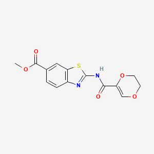 molecular formula C14H12N2O5S B2791980 Methyl 2-(5,6-dihydro-1,4-dioxine-2-carboxamido)benzo[d]thiazole-6-carboxylate CAS No. 946360-06-1