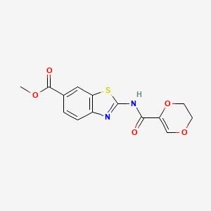 molecular formula C14H12N2O5S B2791980 methyl 2-(5,6-dihydro-1,4-dioxine-2-amido)-1,3-benzothiazole-6-carboxylate CAS No. 946360-06-1