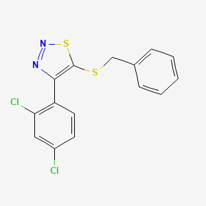 molecular formula C15H10Cl2N2S2 B2791996 5-(Benzylsulfanyl)-4-(2,4-dichlorophenyl)-1,2,3-thiadiazole CAS No. 338408-03-0