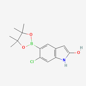 molecular formula C14H17BClNO3 B2792003 6-chloro-5-(4,4,5,5-tetramethyl-1,3,2-dioxaborolan-2-yl)-1H-indol-2-ol CAS No. 1642565-63-6
