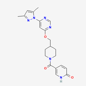 molecular formula C21H24N6O3 B2792004 5-[4-[[6-(3,5-Dimethylpyrazol-1-yl)pyrimidin-4-yl]oxymethyl]piperidine-1-carbonyl]-1H-pyridin-2-one CAS No. 2380085-84-5