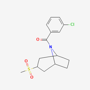 molecular formula C15H18ClNO3S B2792008 (3-chlorophenyl)((1R,5S)-3-(methylsulfonyl)-8-azabicyclo[3.2.1]octan-8-yl)methanone CAS No. 1706164-40-0