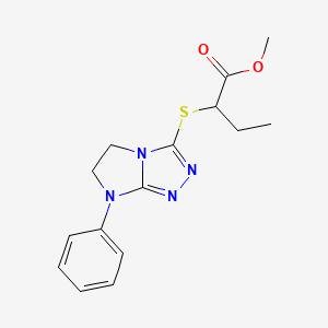 molecular formula C15H18N4O2S B2792009 methyl 2-((7-phenyl-6,7-dihydro-5H-imidazo[2,1-c][1,2,4]triazol-3-yl)thio)butanoate CAS No. 923139-18-8