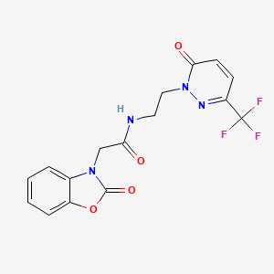 molecular formula C16H13F3N4O4 B2792018 2-(2-Oxo-1,3-benzoxazol-3-yl)-N-[2-[6-oxo-3-(trifluoromethyl)pyridazin-1-yl]ethyl]acetamide CAS No. 2415526-80-4