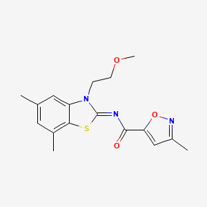 molecular formula C17H19N3O3S B2792025 (E)-N-(3-(2-methoxyethyl)-5,7-dimethylbenzo[d]thiazol-2(3H)-ylidene)-3-methylisoxazole-5-carboxamide CAS No. 946256-49-1