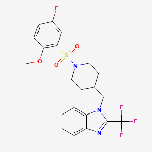 molecular formula C21H21F4N3O3S B2792032 1-((1-((5-fluoro-2-methoxyphenyl)sulfonyl)piperidin-4-yl)methyl)-2-(trifluoromethyl)-1H-benzo[d]imidazole CAS No. 1207048-84-7