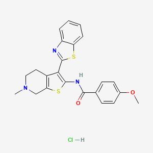 molecular formula C23H22ClN3O2S2 B2792038 N-(3-(benzo[d]thiazol-2-yl)-6-methyl-4,5,6,7-tetrahydrothieno[2,3-c]pyridin-2-yl)-4-methoxybenzamide hydrochloride CAS No. 1189492-14-5