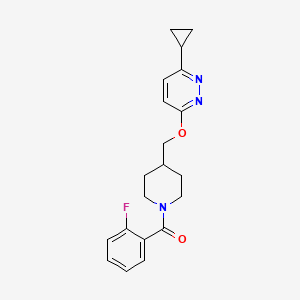 molecular formula C20H22FN3O2 B2792040 [4-[(6-Cyclopropylpyridazin-3-yl)oxymethyl]piperidin-1-yl]-(2-fluorophenyl)methanone CAS No. 2320925-53-7