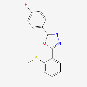 molecular formula C15H11FN2OS B2792052 2-(4-Fluorophenyl)-5-[2-(methylsulfanyl)phenyl]-1,3,4-oxadiazole CAS No. 339014-14-1