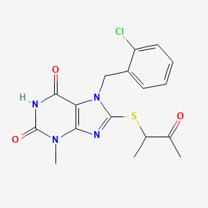 molecular formula C17H17ClN4O3S B2792055 7-(2-chlorobenzyl)-3-methyl-8-((3-oxobutan-2-yl)thio)-1H-purine-2,6(3H,7H)-dione CAS No. 402470-63-7