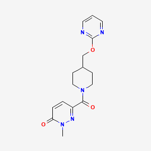 molecular formula C16H19N5O3 B2792066 2-Methyl-6-[4-(pyrimidin-2-yloxymethyl)piperidine-1-carbonyl]pyridazin-3-one CAS No. 2380059-31-2