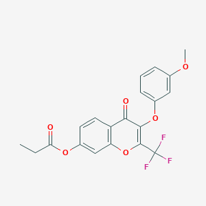 molecular formula C20H15F3O6 B2792074 3-(3-methoxyphenoxy)-4-oxo-2-(trifluoromethyl)-4H-chromen-7-yl propanoate CAS No. 637750-33-5