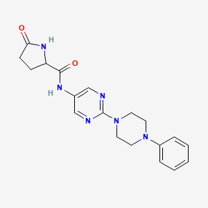 molecular formula C19H22N6O2 B2792138 5-oxo-N-(2-(4-phenylpiperazin-1-yl)pyrimidin-5-yl)pyrrolidine-2-carboxamide CAS No. 1421445-42-2