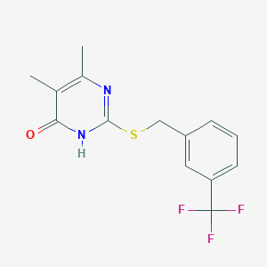 molecular formula C14H13F3N2OS B2792171 5,6-dimethyl-2-((3-(trifluoromethyl)benzyl)thio)pyrimidin-4(3H)-one CAS No. 873943-57-8